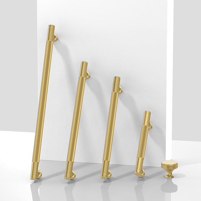 10 Pack Brushed Gold Knurled Cabinet Pulls 3.75 Inch(96mm) Kitchen Cabinet Handles Solid Zinc Alloy Cabinet Hardware Drawer Pulls