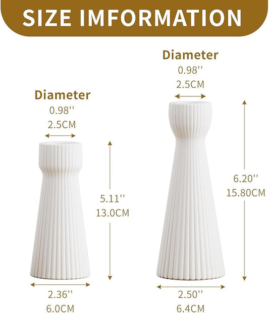 Taper Candle Holders for Candlesticks Ceramic Candle Stick Candle Holder- Set of 2 Decorative Candle Stand for Wedding Decor,Dinner Party and Table Centerpieces,Housewarming Gift White
