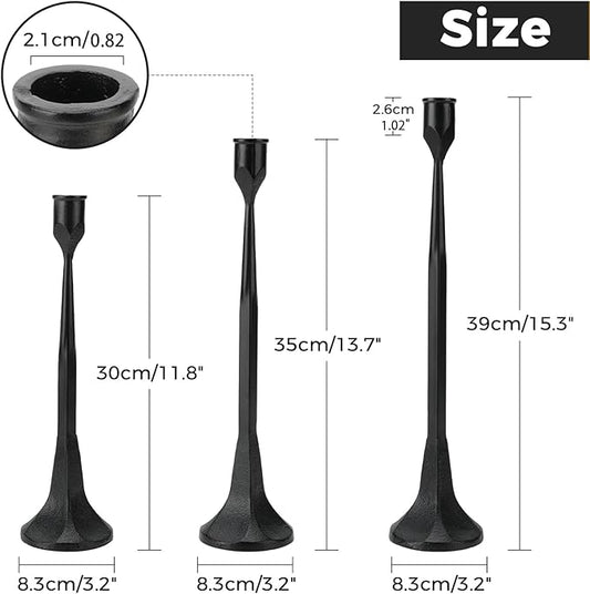 Black Taper Candle Holder 3-Pack - Iron Taper Candle Stick Holders for Table Decor, Wedding, Party - Fits 3/4 Inch Candles