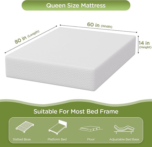 PayLessHere 14 Inch Queen Mattress Base Foam Mattress,Removable Soft Cover,Bunk Bed, Trundle, Daybed,White,Fiberglass Free