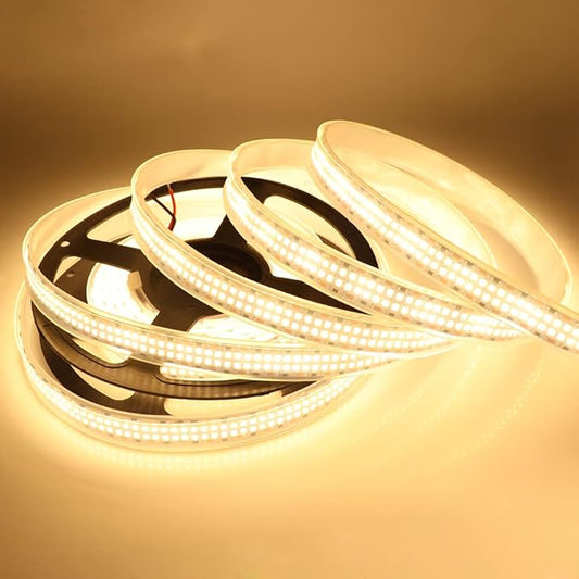 LED Strip Lights Warm White 3000K 16.4ft/5M Double Row 2835 SMD 2400LEDs DC 24V Daylight Bright Dimmable Flexible LED Tape Light Waterproof IP67 Outdoor Lighting(No Adapter & Dimmer)