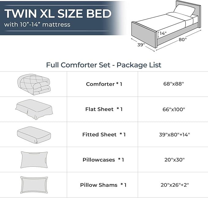 HEVUMYI Linen Twin-XL Comforter Set - 5-Piece All Season Bed in a Bag Twin-XL, Ultra Soft Bedding Set with Comforter, Flat Sheet, Fitted Sheet, Pillowcases, Pillow Shams
