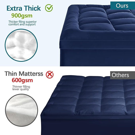 CYMULA Mattress Topper Twin Size - Soft Cooling Mattress Pad for College Dorm Room Essentials - Extra Thick Twin Protector Cover for Back Pain, Single Bed Topper Pillow Top with 8''-21'' Deep Pocket