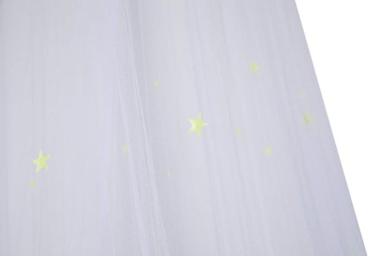 BCBYou Mosquito Net Canopy with Glow in Dark Stars for Baby, Kids, and Adults - Cover The Crib, Kids Bed, Full Size Bed (White)