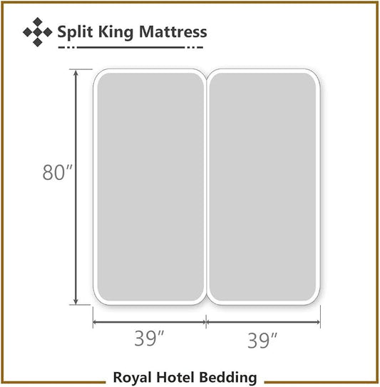 Royal Hotel Bedding Plush Mattress Topper, Split King, Consist of 2 Twin XL Toppers for Adjustable King Bed, 2 Inches Hypoallergenic Overfilled Down Alternative Anchor Bands Mattress Topper