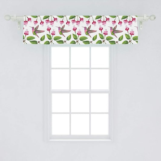 Lunarable Hummingbird Window Valance, Retro Arrangement Exotic Animal Pattern Needlework Inspired Illustration, Curtain Valance for Kitchen Bedroom Decor with Rod Pocket, 54" X 12", Pink Green