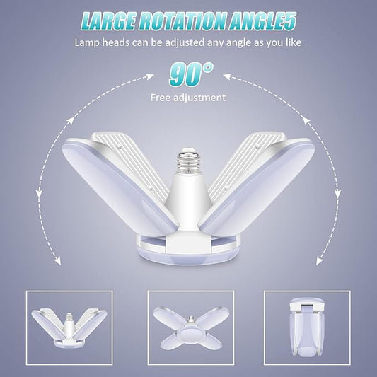 LED Garage Lights 4 Pack, New Upgrade 80W Deformable Shop Lights with 4 Adjustable Panels, E26/E27 LED Ceiling Light, 8000LM 6500K Hight Bay Light for Basement Warehouse Workshop