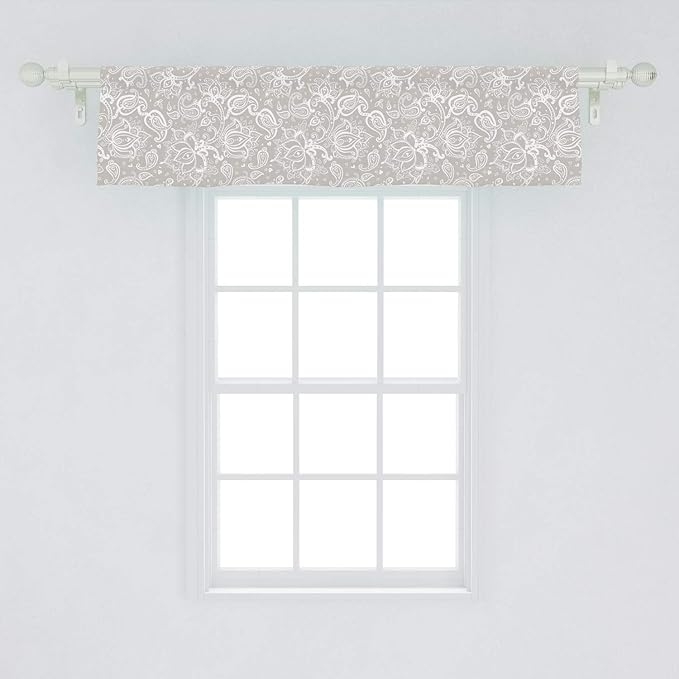 Lunarable Paisley Window Valance, Monochrome Little Hearts and Flower Pattern Soft Tones Swirls Print, Curtain Valance for Kitchen Bedroom Decor with Rod Pocket, 54" X 12", White