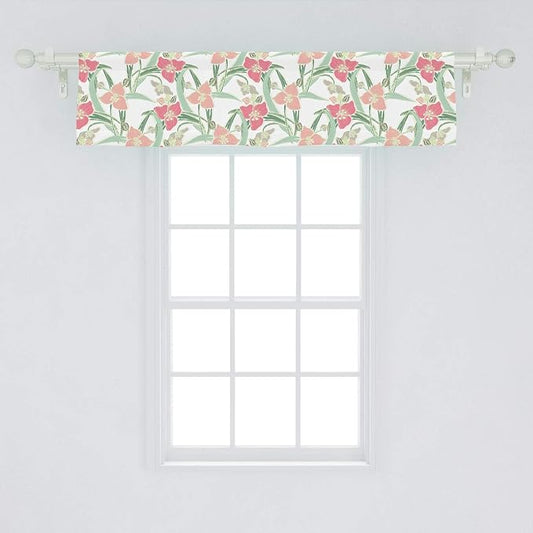 Lunarable Botanical Window Valance, Shabby Soft Tone Lily Blooms and Leaves Flower Pastel Beauty of Nature, Curtain Valance for Kitchen Bedroom Decor with Rod Pocket, 54" X 12", Green Pink