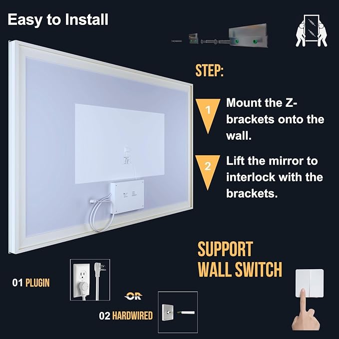 LED Bathroom Mirror 40"x 30",Front Lit and Backlit Bathroom Mirror with Lights,Stepless Dimmable,Anti-Fog, Shatter-Proof, Memory, 3 Colors Lighted Vanity Mirror (Horizontal/Vertical)