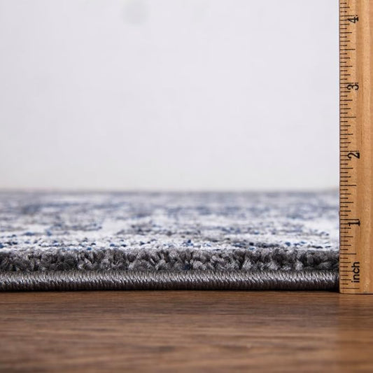 Keen Home Design Area Rugs - Non-Shedding, Thick Pile Abstract Rugs for Kitchen, Living Room, Bedroom, Dining Room, Entryway (Medallion Grey/Blue/Cream, 5'11'' x 9'2'')