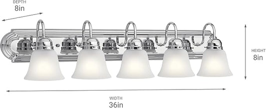 Kichler 36" Bathroom Vanity Light with Satin Etched Glass, 5-Light Traditional Design in Tannery Bronze, (36"x8"x8"), 5339CHS
