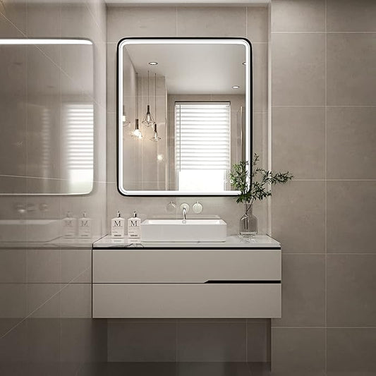 30X36 Inch LED Mirror for Bathroom,Black Metal Frame Lighted Vanity Mirror,Large Wall Mounted Makeup Mirror,6000K,Dimmable Anti-Fog