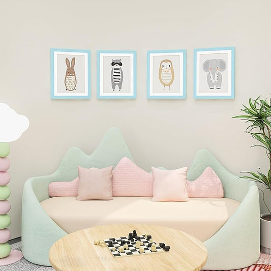 KINLINK 10x12.5 Kids Art Frames Set of 2, Solid Wood Kids Artwork Frames Changeable with Acrylic Front Opening Holds 150 Pictures, Art Frame for Kids Artwork with Mat or without Mat, Light Blue