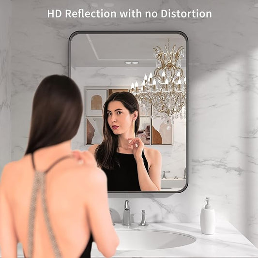 LOAAO 30X36 Inch Black Metal Framed Bathroom Mirror for Wall, Matte Black Bathroom Vanity Mirror Farmhouse, Anti-Rust, Tempered Glass, Hangs Horizontally or Vertically