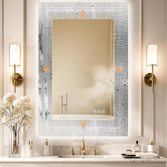 60x36 LED Mirror for Bathroom with Front and Backlit Light Up Digital Mirrors for Wall,Anti Fog,Stepless Dimmable,Tempered Silver Glass Smart Vanity Mirror for Bathroom