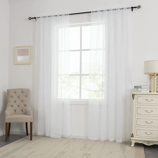 HUTO White Sheer Curtains 108 Inches Long for Bedroom Girls Rod Pocket Window Sheer Panels Curtains for Living Room Party Baby Canopy Bed 2 Panels 52 Inches Wide