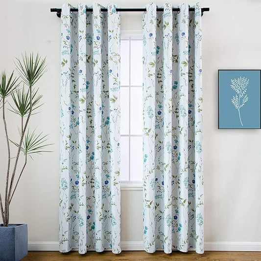 Linentalks Floral Blackout Curtains 84 Inches Long 2 Panels Set, Flower Curtains for Bedroom, Grommet TopThermal Insulating Room Darkening, Pretty Floral Curtains Blackout for Living Room, Blue Green