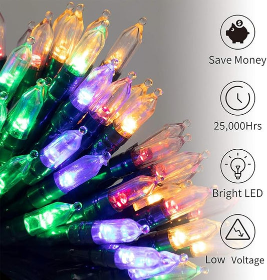 Battery Operated Christmas Lights 2 Pack 18 Feet 50 LED Clear Mini String Lights with 8 Modes Waterproof Tree Lights for Xmas Outdoor Indoor Holiday Party Garden Decor, Warm White + Multicolor