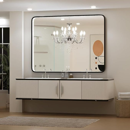 48x36 Inch LED Bathroom Mirror with Lights, Vanity Lighted Black Framed Mirror Anti Fog Stepless Dimmable,Wall Mounted Light up Mirror (Horizontal/Vertical)