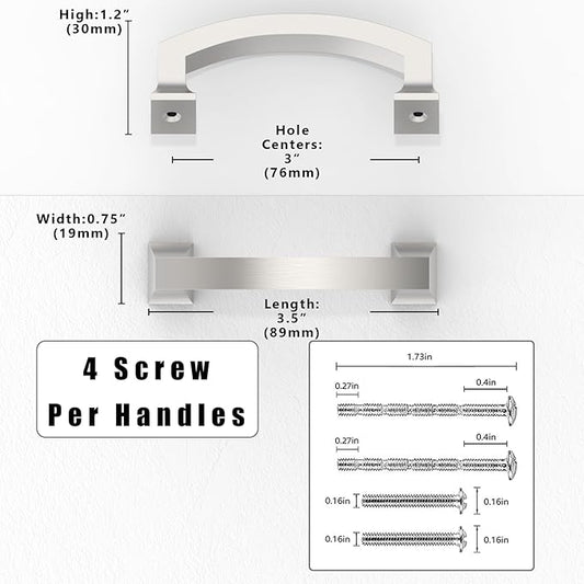 10 Pack Brushed Satin Nickel Cabinet Pulls 3 Inch(76mm) Kitchen Cabinet Handles Solid Zinc Alloy Cabinet Hardware Drawer Pulls