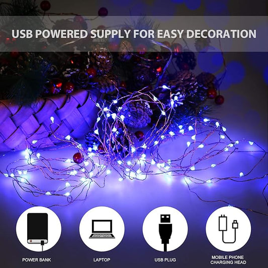 USB Powered Fairy Lights, 100 led 33 ft. USB Plug in Copper Wire USB String Lights for Bedroom Christmas Decoration Wedding Party Firefly Lights (Blue,1 Pack)