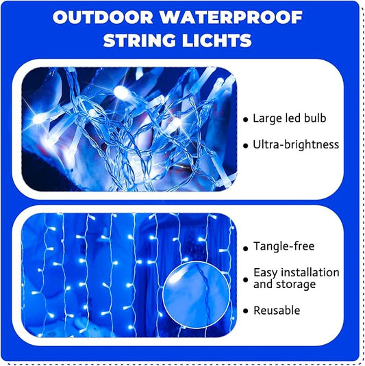 Curtain Light for Bedroom, 200LED 6.6x6.6ft Blue Window Wall Hanging Fairy Curtain String Light, 8 Modes Remote Fairy String Lights Indoor for Wedding Party Home Garden Decorations