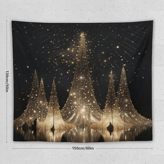 MaSiledy Tapestries Silver Lighted Christmas Trees Tapestry Xmas Merry Christmas Tapestry for Bedroom Aesthetic Wall Hanging for Bedroom 50"x60" Holiday Scene Banner for Winter Christmas Party