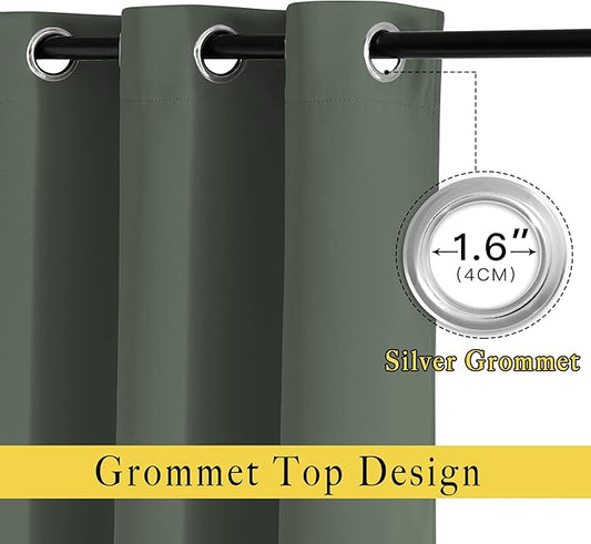 NICETOWN Blackout Curtains and Drapes for Living Room - Thermal Insulated Solid Grommet Top Blackout Panels/Draperies for Kid's Room/Bedroom (Dark Mallard, 1 Pair, 80 x 84 Inch)