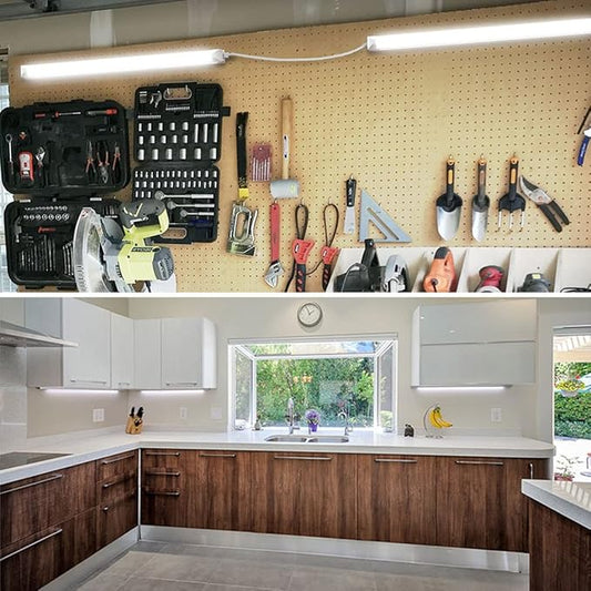 CNSUNWAY LED Shop Light 2FT, 20W 3000LM 6500K, T8 LED Tube Lights, Clear Cover, Ceiling and Utility Shop Lights, Linkable Light Fixture for Room, Garage, Workbench, Warehouse, ETL Listed (2 Pack)