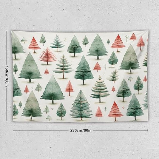 Tapestry Vintage Christmas Tree Watercolor Wall Hanging Wall Tapestry Aesthetic Winter Holiday Tapastry's Wall Hanging Wall Hanging Decor for Bedroom Landscape 60"x90" Christmas Family Party