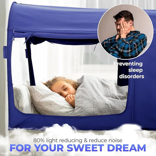 Alvantor Bed Canopy Bed Tents Dream Tents Privacy Space Twin Size Sleeping Tents Indoor Pop Up Portable Frame Curtains Breathable Grey Cottage (Mattress Not Included) Reducing Light