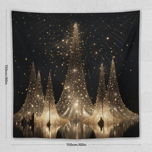 Silver Lighted Christmas Trees Tapastry's Wall Hanging Christmas Holiday Tapestry for Bedroom Aesthetic Landscape Tapestry for Bedroom Colorful Wall Hanging Aesthetic Wall Art For Room Decor 60"x60"