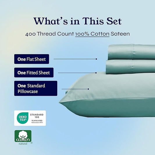 California Design Den Twin Sheets Set - Soft 400 Thread Count Sateen, Natural 100% Cotton Sheets with Deep Pockets, Cooling and Durable Bedding Set - Teal