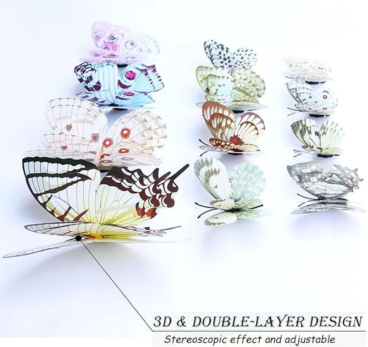 Butterfly Wall Decor 24/48 PCS, 3D Butterflies Stickers for Party Decorations with Magnets (White, 24)
