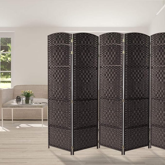 Sorbus Room Divider 6 ft. Tall - Privacy, Wide Double Hinged, Mesh Hand-Woven Design, Folding Screens, Wall Divider for Room Separation, Espresso Brown Wicker, 8 Panel