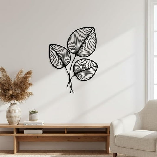 Momchi Minimalist Leaf Metal Wall Art | Modern Botanical Line Art Wall Decor | Boho Steel Leaf Sculpture for Living Room; Bedroom; Office | Scandinavian Nature-Inspired Wall Hanging