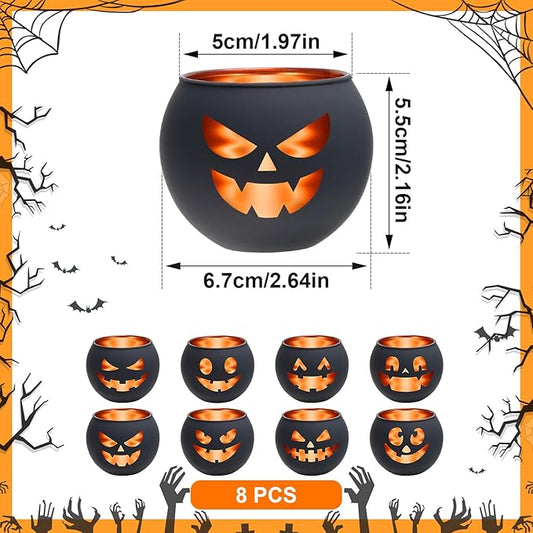 Set of 8 Halloween Candle Holder, Tealight Grimace Holder, Black Votive Candlesticks for Table Centerpieces Party Decoration