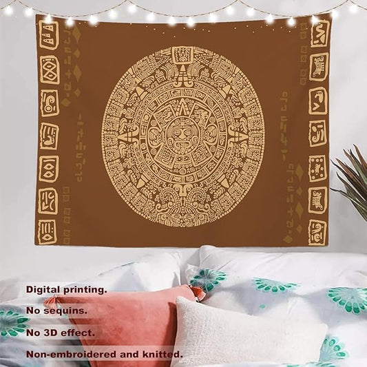 Batmerry Mayan Tapestry, Ancient Aztec Calendar Picnic Mat Beach Towel Wall Art Decoration for Bedroom Living Room Dorm, 51.2 x 59.1 Inches, Latin