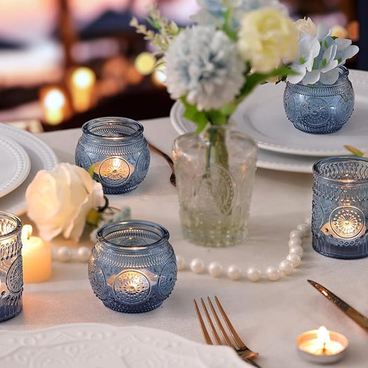 DARJEN Blue Votive Candle Holders Set of 36 - Votive Candle Holders Bulk, Glass Candle Holder for Party Decoration, Tea Lights Candle Holders for Wedding