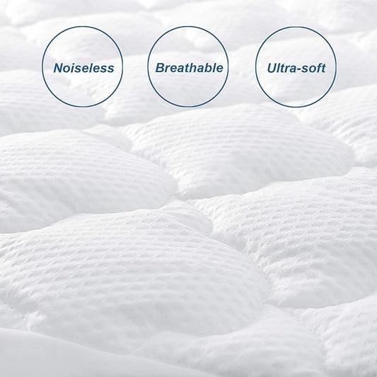 King Size Air Mattress Cover, Thick Quilted Mattress Topper King, Super Soft Breathable and Noiseless Down Alternative Fiber Pillow Top Mattress Pad with Deep Pocket Fits Up to 23 Inch Mattress