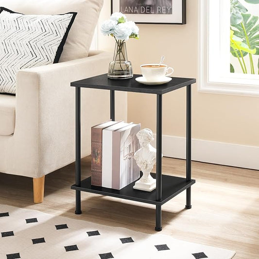 HOOBRO End Table Set of 2, Small Side Table, Nightstand with 2-Layer Storage Shelves, Sofa Table for Small Spaces, Living Room, Bedroom, Stable Frame, Easy Assembly, Black BB09BZP201