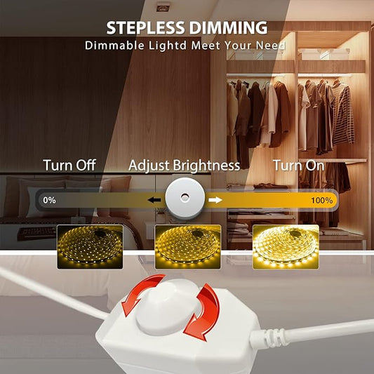 DAYBETTER Warm White LED Strip Light,16.4 ft Dimmable Bright Rope Light,3000K 12V LED Light Strip,Super Bright LED Tape Lights for Bedroom,Kitchen,Mirror,Home Decoration
