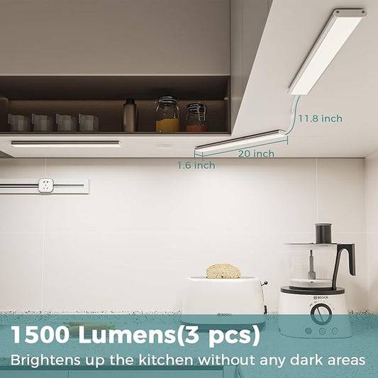 ASOKO Under Cabinet Led Light Plug in, Dimmable Daylight White 4000K, 6 Pack 12 inch Linkable Led Under Counter Lights 2500lm for Kitchen, Shelf, Workbench, Cupboard, Upgrade ETL Listed Plug 24V