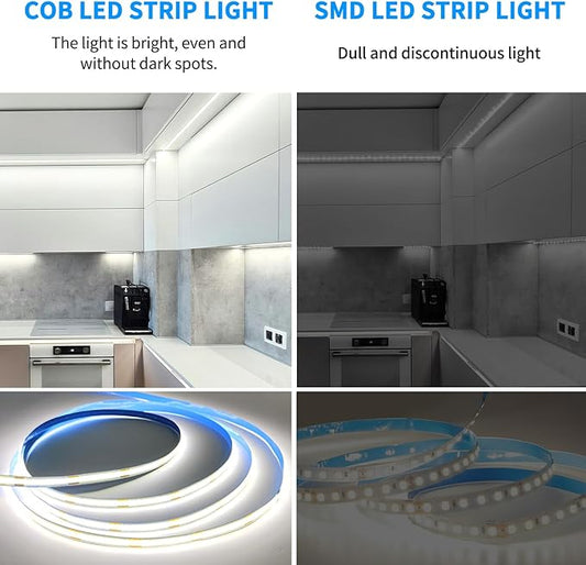 COB LED Strip Lights 100ft,6000K DC 24V Dimmable White Flexible LED Rope Lights for Bedroom,with Remote and app Control LED Lights Strip for Living Room, Shelf, Cabinet