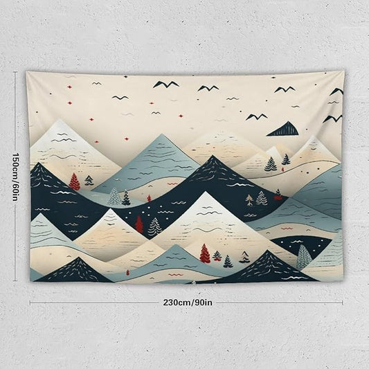 Tapastry's Wall Hanging Snow Mountain Scandinavian Winter Tapestry Hello Winter Holiday Bedroom Tapestries Wall Art Decor for Bedroom Living Room Dorm 60"x90" Tapestries Winter Snowflake Decorative