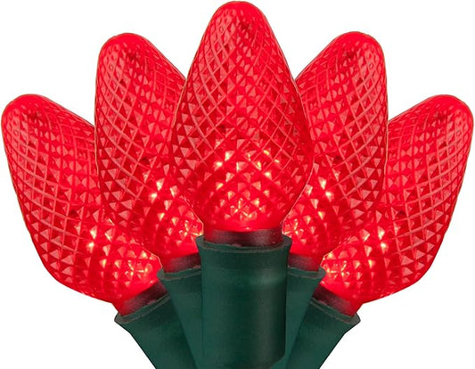 Wintergreen Lighting 25 C7 Red LED Christmas Lights, 17 Ft – Indoor Outdoor Red C7 String Lights for Christmas, Valentine’s Day, and Party Decor