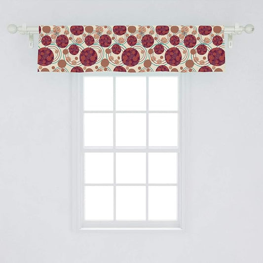 Lunarable Geometric Circle Window Valance, Ring Spherical Disco Balls Dot and Stripes Swirls Display Print, Curtain Valance for Kitchen Bedroom Decor with Rod Pocket, 54" X 12", Maroon Beige