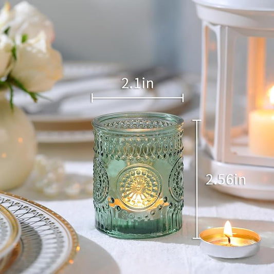 12pcs Green Votive Candle Holders,Glass Tea Lights Candle Holder Bulk for Birthday Parties, Weddings, Table Decorations, Candlelight Dinners