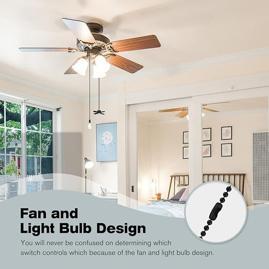 Ceiling Fan Pull Chains With Decorative, 2 Pieces Of Black Ceiling Fan Chain Extenders 13.6 Inches Fit All Standard Ceiling Fans And Light Fixtures,Pull Chain Extension With Connector.